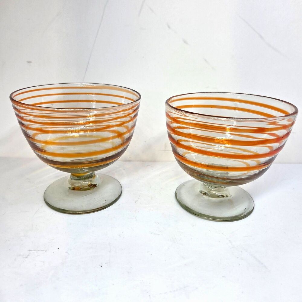 Handmade Mexican 2  Margarita Or Drinking  5"D X 4 1/2" T Hand Blown Glasses VGC